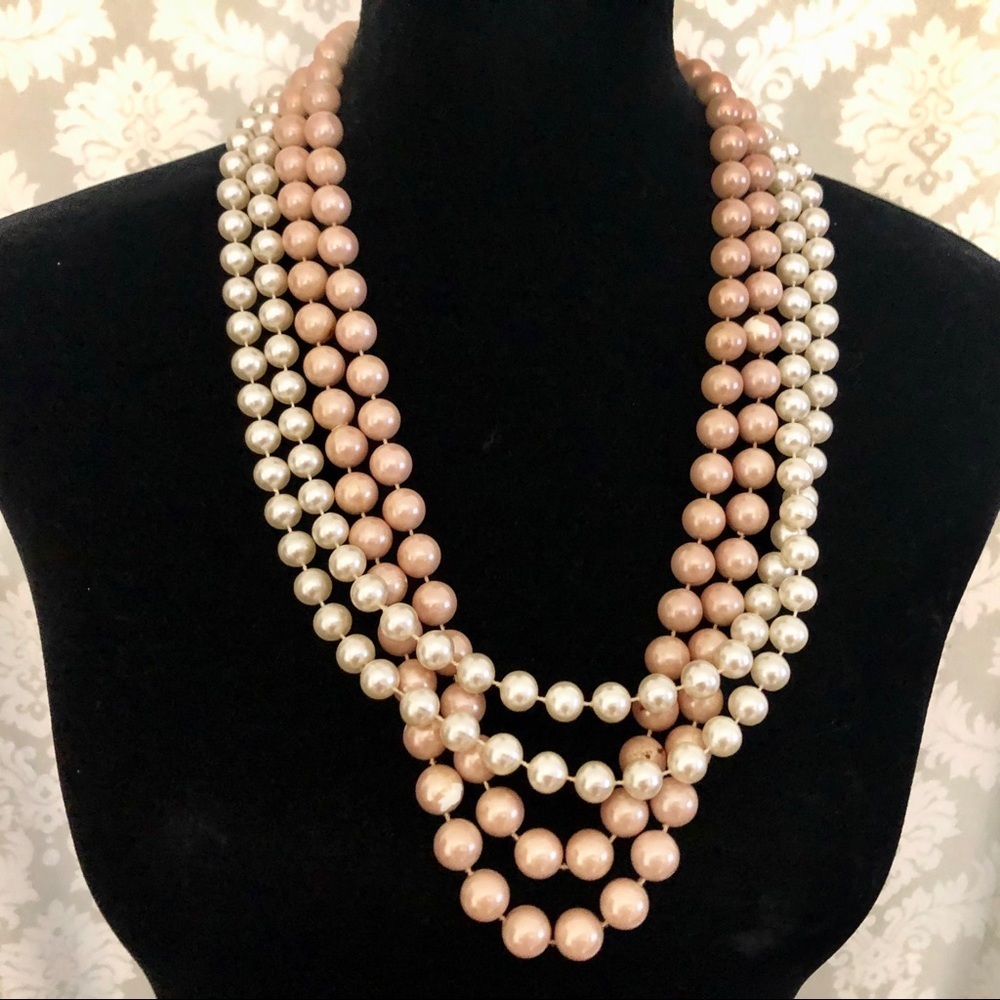 Two strands large faux pearls long necklaces EUC